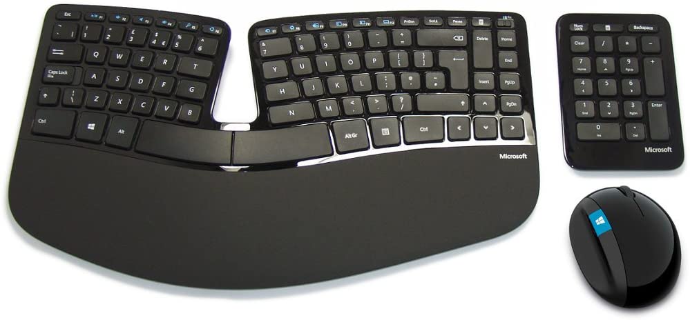Microsoft L5V-00006 Sculpt Ergonomic Desktop Keyboard, Mouse and Numeric Pad  Set, UK Layout Black PC Maestro